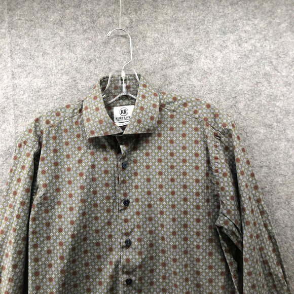 Kurt River Long Sleeve Shirt Mens S Slim Fit Olive Green Burgundy Geo Print - Picture 3 of 10
